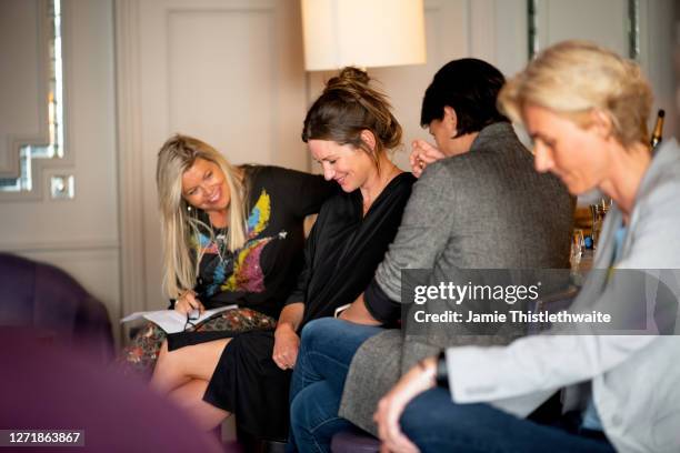 Jacquie Lawrence, Patricia Potter, Heather Peace and Samantha Grierson on the Cast and Crew panel during the "Henpire" podcast launch event at...