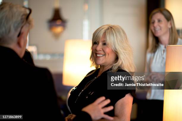 Samantha Fox has a conversation during the "Henpire" podcast launch event at Langham Hotel on September 10, 2020 in London, England.