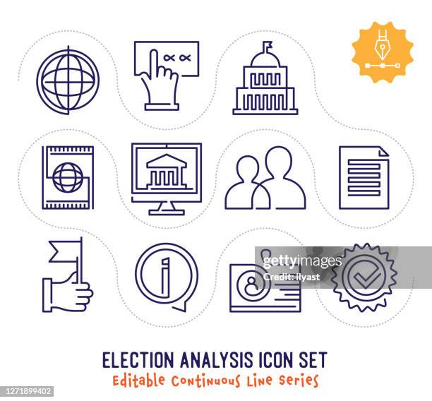 ilustraciones, imágenes clip art, dibujos animados e iconos de stock de paquete de iconos de línea continua editable de análisis electoral - tarjeta censal