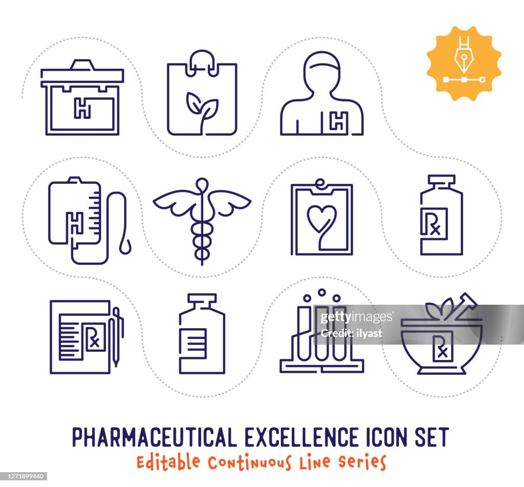 Pharmaceutical Excellence Editable Continuous Line Icon Pack