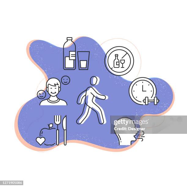 Healthy Lifestyle Related Modern Line Style Vector Illustration High ...