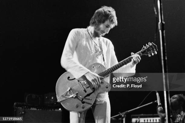 English guitarist Pete Townshend appears in Eric Clapton's Rainbow Concert at the Rainbow Theatre, London, 13th January 1973. He is playing a Gretsch...