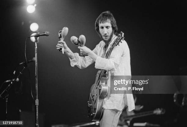 English guitarist Pete Townshend appears in Eric Clapton's Rainbow Concert at the Rainbow Theatre, London, 13th January 1973. He is playing a Gretsch...