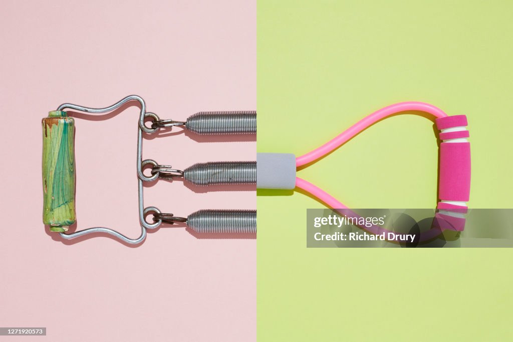 Composite image of an old and new chest expander