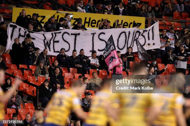 Panthers fans show their support during the round 18 NRL match between the Penrith Panthers and the Parramatta Eels at Panthers Stadium on September...