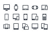 Devices glyph icon set. Computer, smartphone and electronic devices filled icons. Smart device solid vector sign collection.
