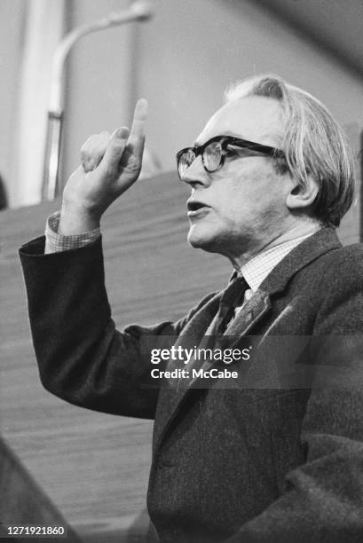 British Labour politician Michael Foot speaking at the Labour Party Conference in Blackpool, 1965.