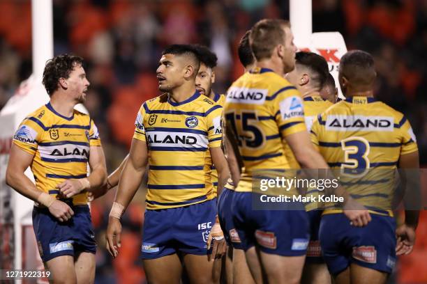 Oregon Kaufusi of the Eels reacts after a Panthers try during the round 18 NRL match between the Penrith Panthers and the Parramatta Eels at Panthers...