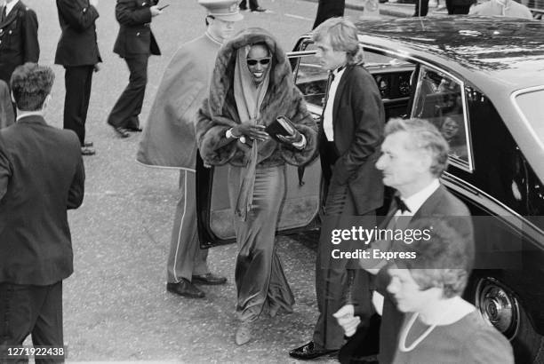 Jamaican singer and actress Grace Jones at the premiere of the James Bond film 'A View to a Kill', London, UK, 12th June 1985. She stars as May Day...