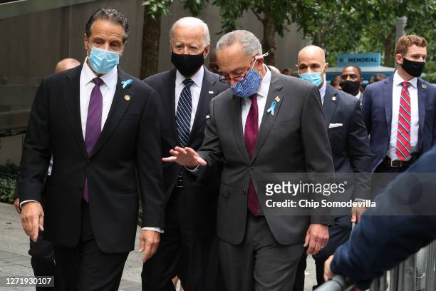New York Governor Andrew Cuomo, Democratic presidential nominee and former Vice President Joe Biden and Sen. Charles Schumer arrive for a remembrance...