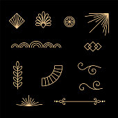 Beautiful set of Art Deco, Gatsby palmette ornates from 1920s fashion and design trends vector