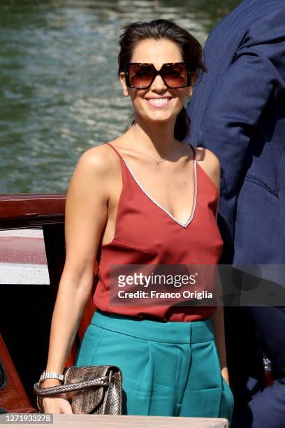 Giorgia Surina is seen arriving at the Excelsior during the 77th Venice Film Festival on September 11, 2020 in Venice, Italy.