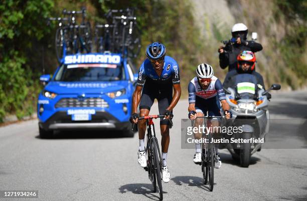 Amanuel Gebreigzabhier of Eritrea and Team NTT Pro Cycling / Julien Bernard of France and Team Trek-Segafredo / Breakaway / during the 55th...