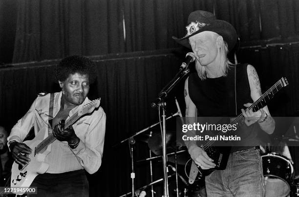 American Blues musicians and Johnny Winter perform onstage at Park West, Chicago, Illinois, February 10, 1984.