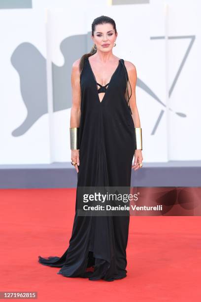 Alba Parietti walks the red carpet ahead of the movie "Nomadland" at the 77th Venice Film Festival on September 11, 2020 in Venice, Italy.