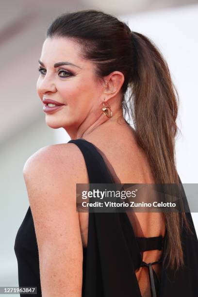 Alba Parietti walks the red carpet ahead of the movie "Nomadland" at the 77th Venice Film Festival on September 11, 2020 in Venice, Italy.