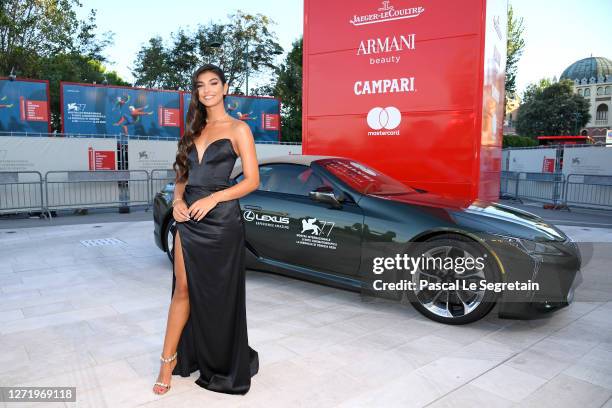 Elisa Maino arrives on the red carpet ahead of the "Nomadland" screening during the 77th Venice Film Festival on September 11, 2020 in Venice, Italy.