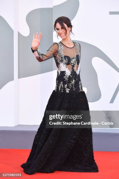 Michelle Carpente walks the red carpet ahead of the movie 'Nomadland' at the 77th Venice Film Festival on September 11, 2020 in Venice, Italy.