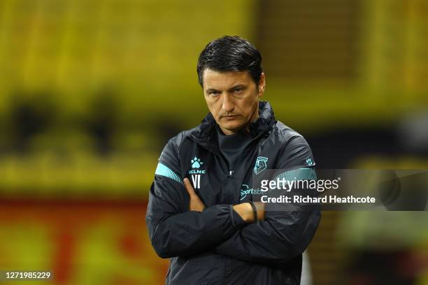 Vladimir Ivic, Manager of Watford looks on during the Sky Bet Championship match between Watford and Middlesbrough at Vicarage Road on September 11,...