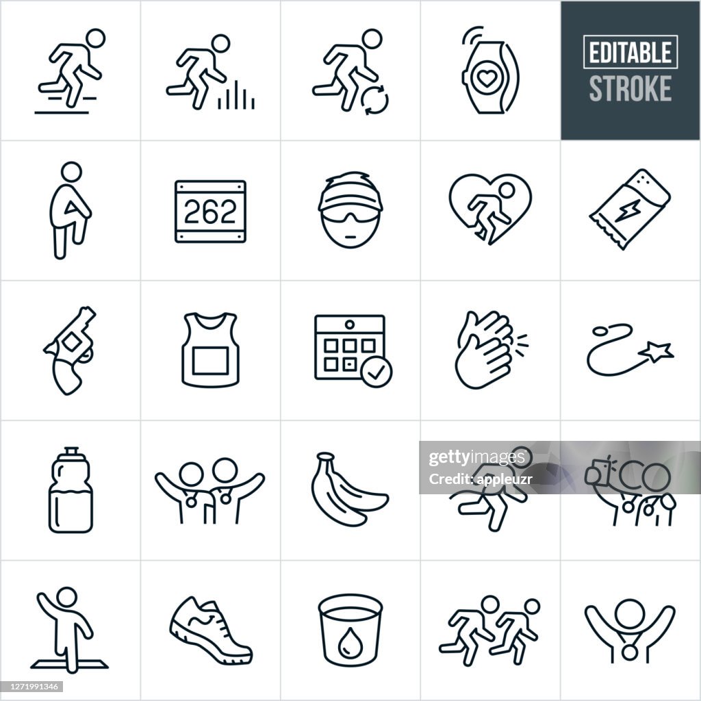 Running and Marathon Thin Line Icons - Editable Stroke