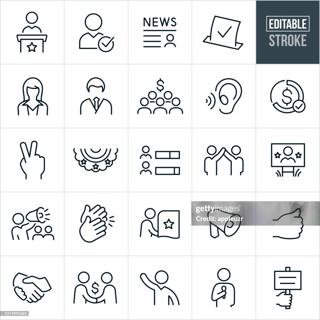 Politics and Election Thin Line Icons - Editable Stroke