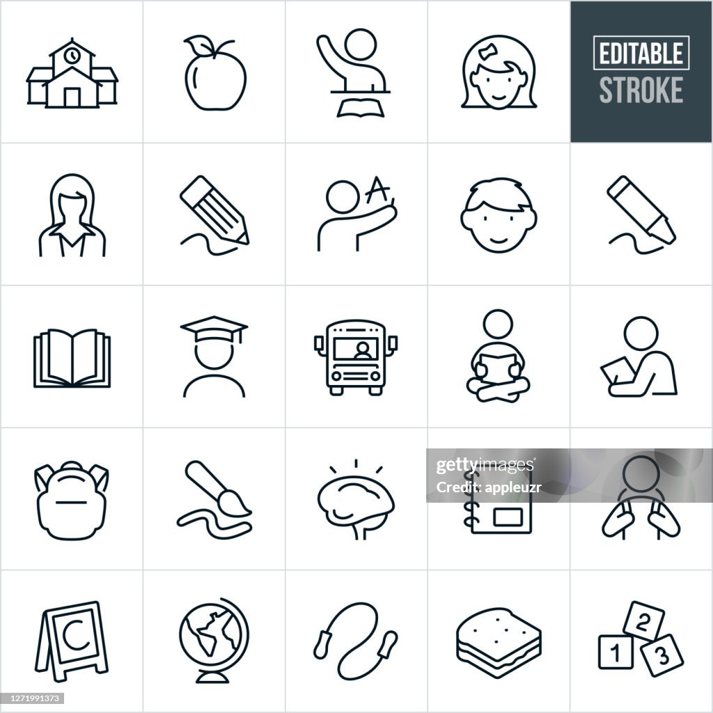 Elementary Education Thin Line Icons - Editable Stroke