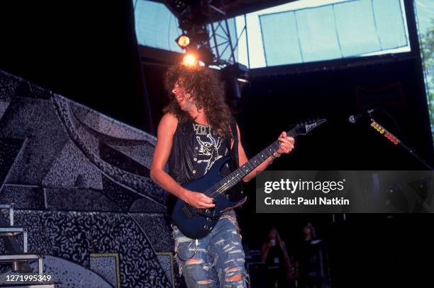 American Rock musician Reb Beach, of the group Winger, performs onstage at the Alpine Valley Music Theater, East Troy, Wisconsin, May 29, 1989.