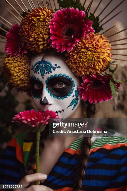 dia de los muertos. halloween sugar crâne créatif composent. - la calavera catrina photos et images de collection
