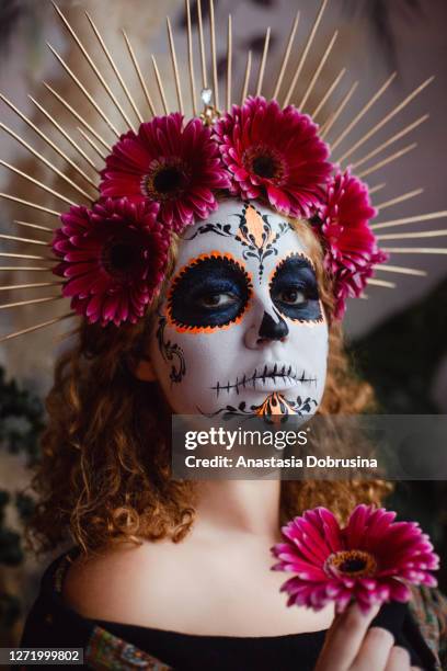 dia de los muertos. halloween sugar crâne créatif composent. - la calavera catrina photos et images de collection