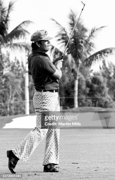 American professional golfer Lee Trevino follows his shot during the 1973 Jackie Gleason Inverrary-National Airlines Classic on February 23, 1973 at...