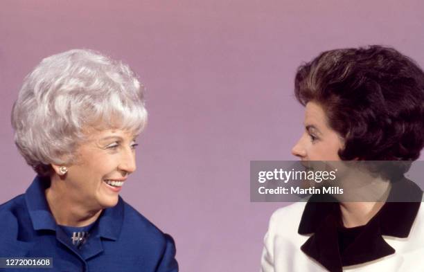 American politicians Muriel Humphrey Brown , wife of Democratic Presidential nominee Hubert H. Humphrey talks to Jane Muskie , wife of Democratic...