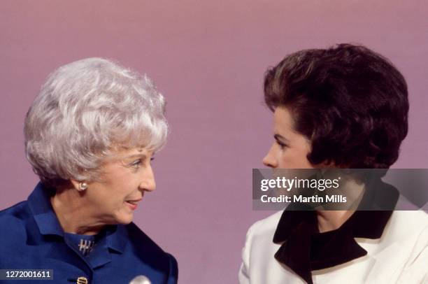 American politicians Muriel Humphrey Brown , wife of Democratic Presidential nominee Hubert H. Humphrey talks to Jane Muskie , wife of Democratic...