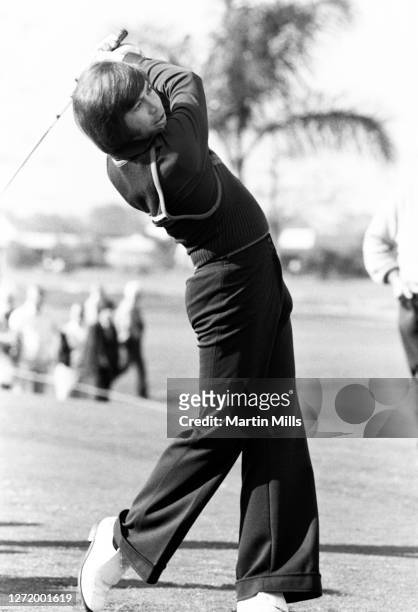 American pop and country singer-songwriter Bobby Goldsboro hits his shot during the 1973 Jackie Gleason Inverrary-National Airlines Classic on...