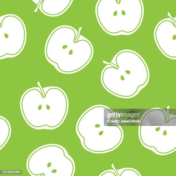 green apple cut in half pattern silhouette - raw materials stock illustrations