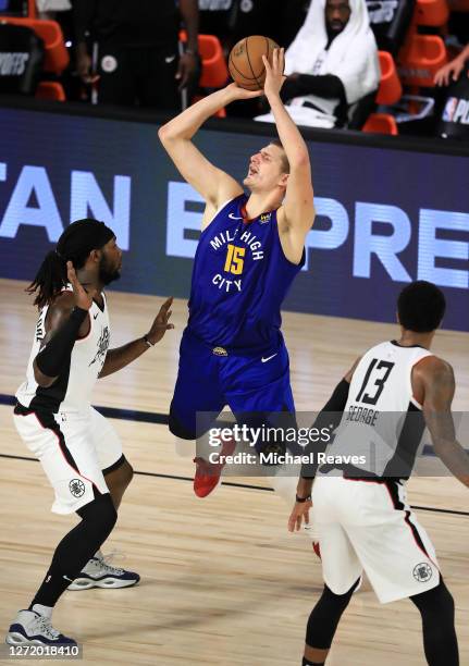Nikola Jokic of the Denver Nuggets shoots the ball during the fourth quarter against the LA Clippers in Game Five of the Western Conference Second...