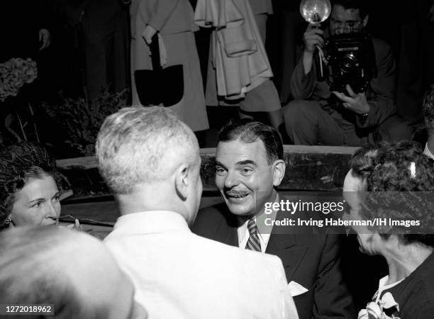 Frances Hutt Dewey and her husband American lawyer, prosecutor, politician and Republican presidential candidate Thomas E. Dewey talk to supporters...