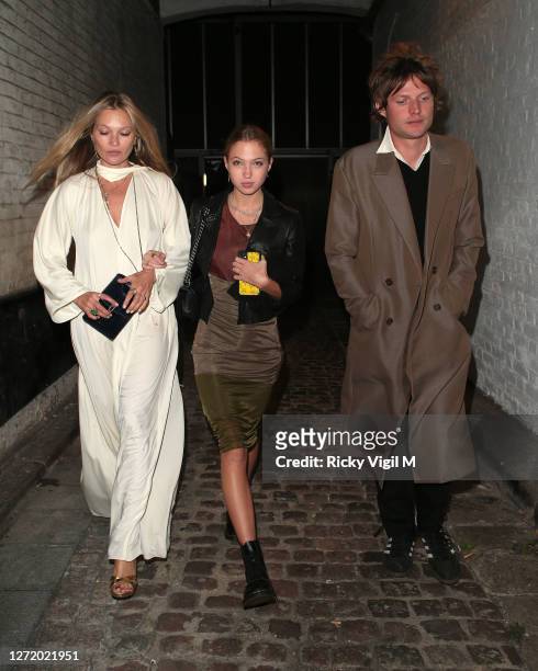 Kate Moss, Lila Moss and Nikolai von Bismarck seen celebrating designer Kim Jones birthday party at Laylow on September 11, 2020 in London, England.