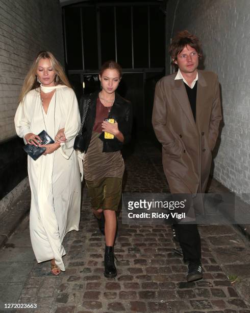 Kate Moss, Lila Moss and Nikolai von Bismarck seen celebrating designer Kim Jones birthday party at Laylow on September 11, 2020 in London, England.