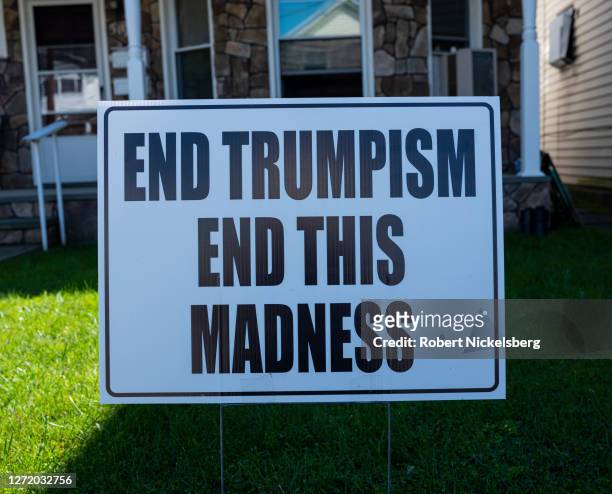 Political poster favoring U.S. Presidential candidate former Vice President Joe Biden and Senator Kamala Harris is placed on a lawn September 11,...