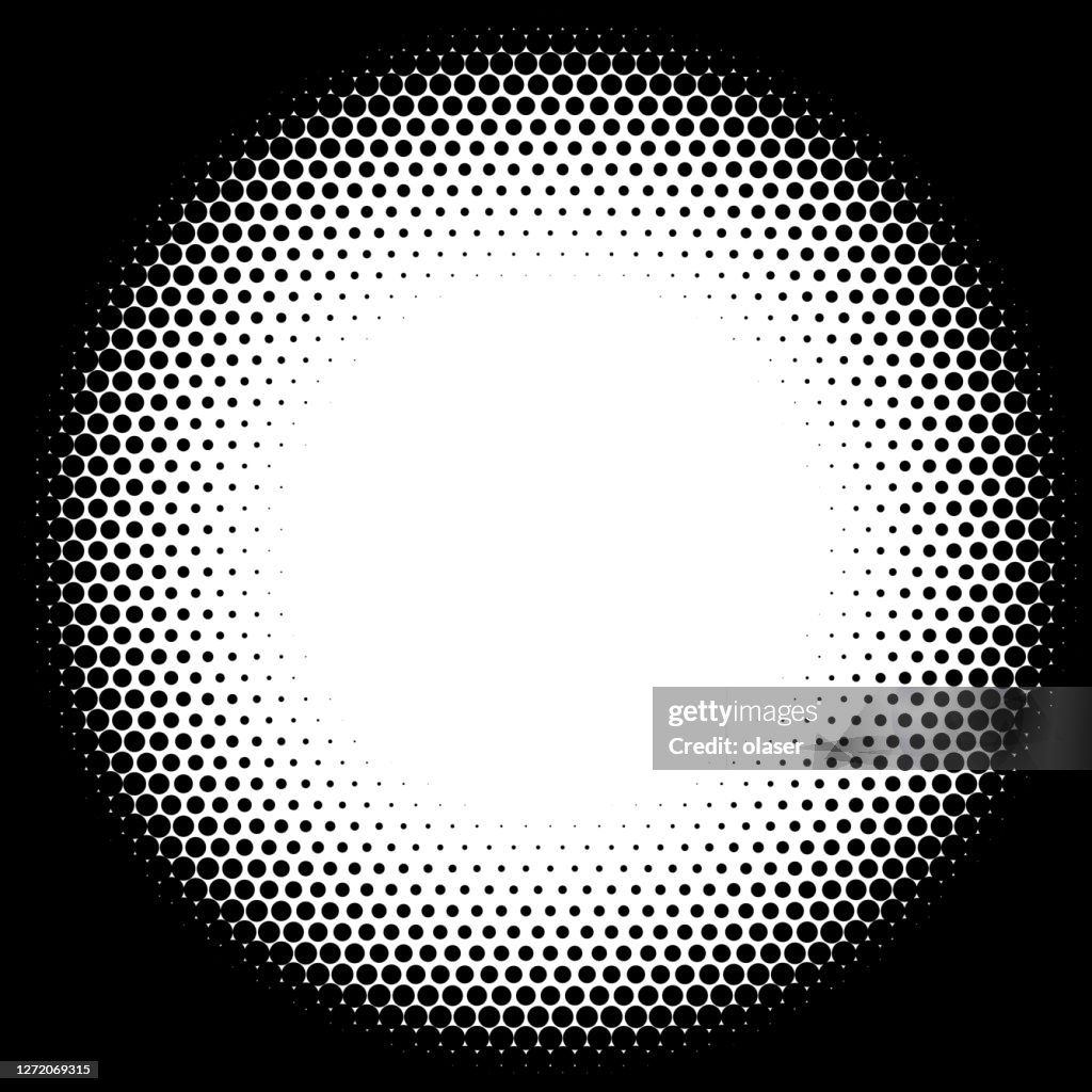 Puntos, gradiente de tamaño radial de blanco a negro