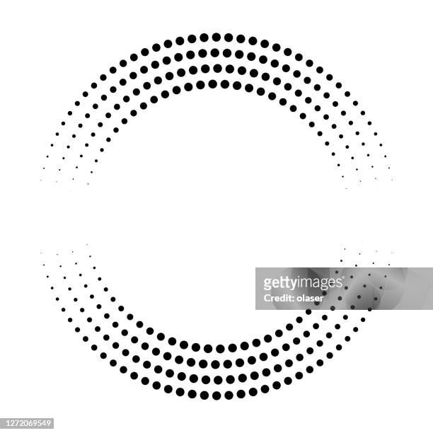 ilustrações de stock, clip art, desenhos animados e ícones de circular pattern of dots fading to x-axis. eight orbits. equal distance along tangent. - pontilhado