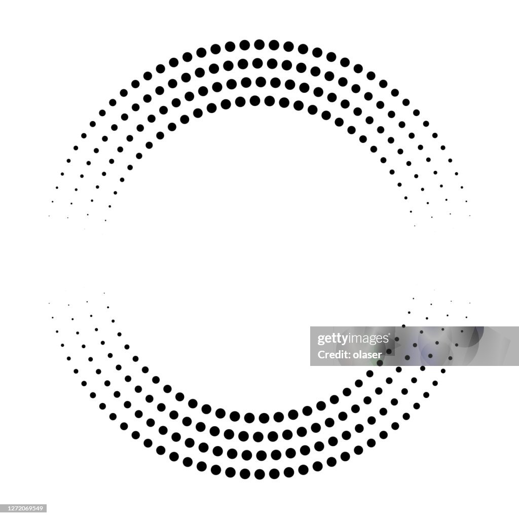 Circular pattern of dots fading to x-axis. Eight orbits. Equal distance along tangent.