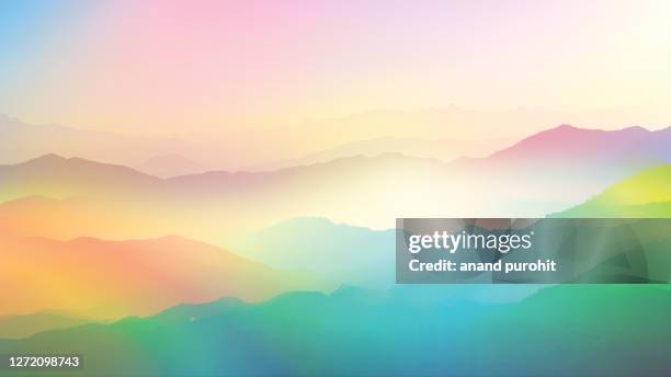 background abstract misty mountain range colourful wallpaper digital art gradiant pastel dramatic backdrop - hope ストックフォトと画像