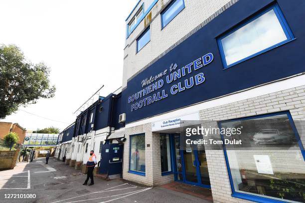 General view of the stadium during the Sky Bet League Two match between Southend United and Harrogate Town at Roots Hall on September 12, 2020 in...