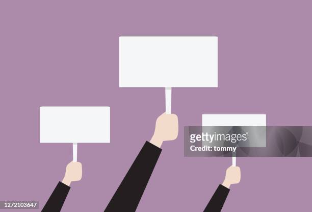 people hold a blank placard - placard stock illustrations