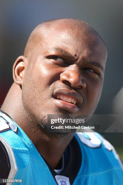 Al Wallace of the Carolina Panthers looks on during a football game against the Tennessee Titans at Ericsson Stadium on October 19, 2003 in...