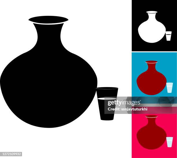 earthen water pot , - clay pot stock illustrations