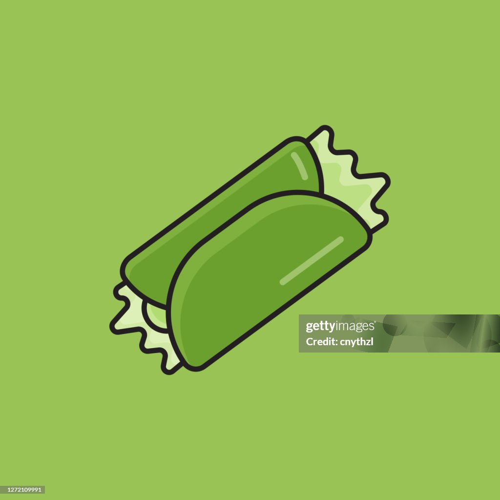 Flat Line Design Style Burrito Icon, Outline Symbol Vector Illustration