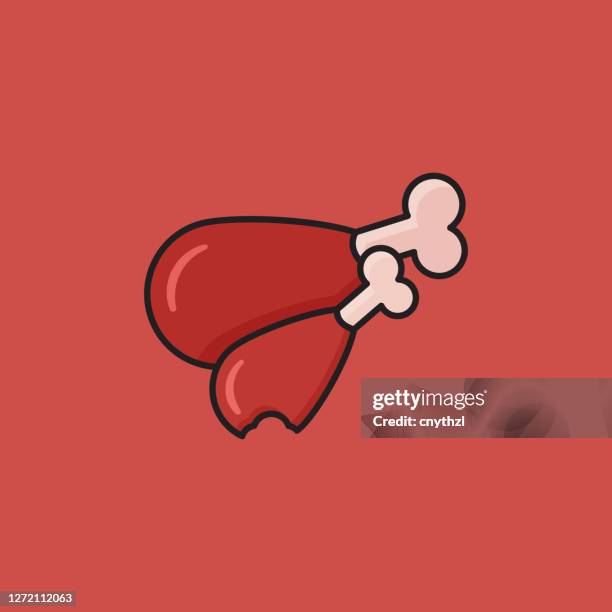 flat line design style chicken fried icon, outline symbol vector illustration - breaded stock illustrations