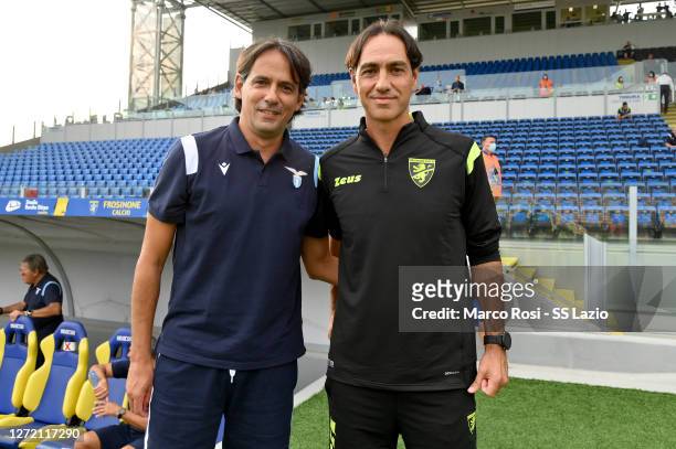 Lazio head coach Simone Inzaghi and Frosinone head coach Alessandro Nesta pose during the Pre-Season friendly match between Frosinone Calcio and SS...